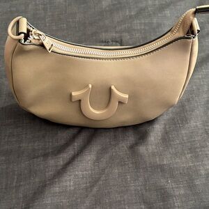 True Religion Beige Clutch with Logo Accent